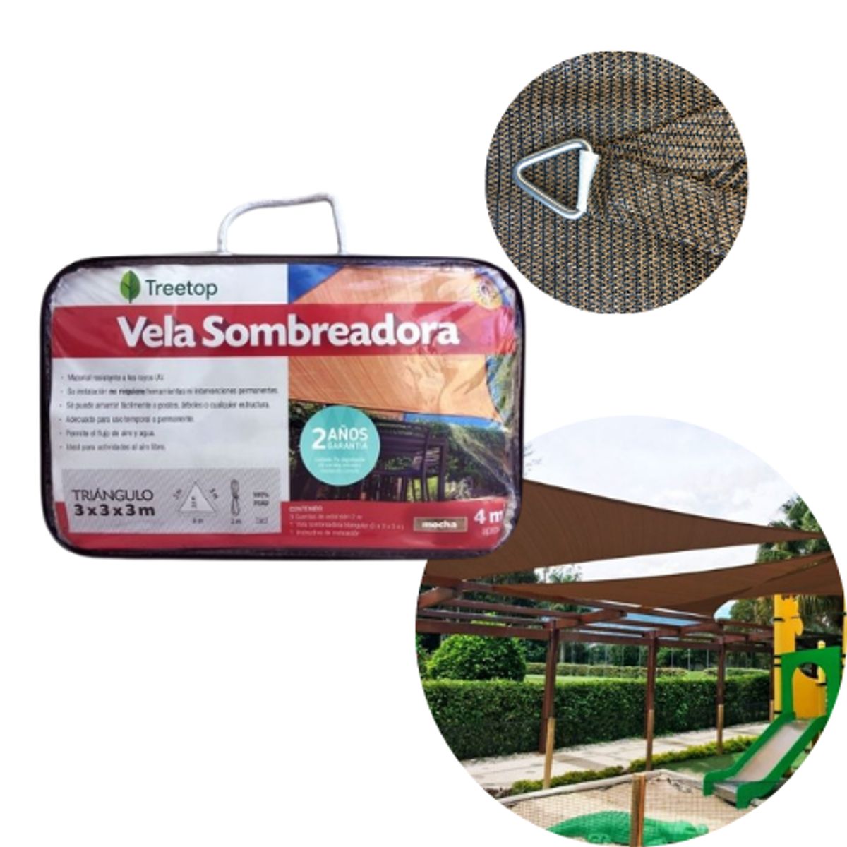 TREETOP - Vela Sombra Triangular de 3 × 3 × 3 m color Moka