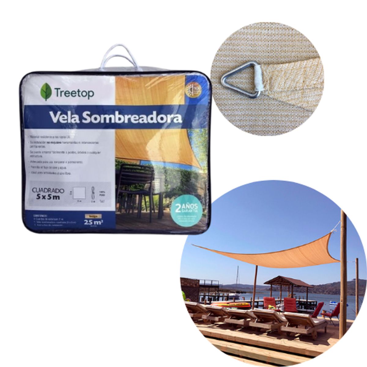 TREETOP - Vela Sombra Cuadrada de 5 × 5 m color Beige