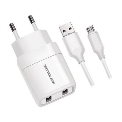 Tecnolab Cargador De Pared Usb Doble Con Cable Micro Usb 24A