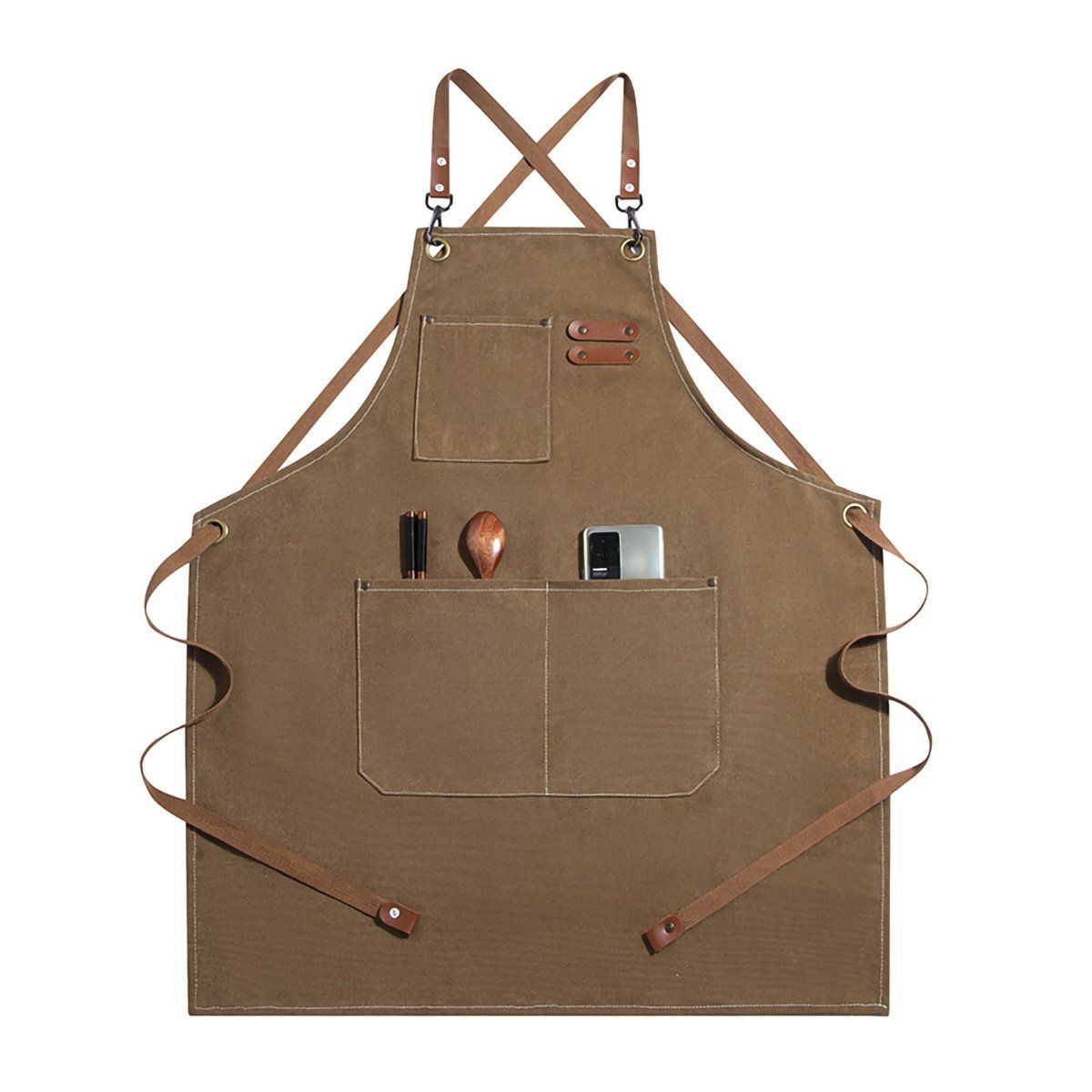GENERICO - Café Delantal De Lona De Algodón Con Bolsillos Grandes