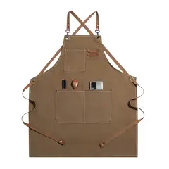 GENERICO - Café Delantal De Lona De Algodón Con Bolsillos Grandes