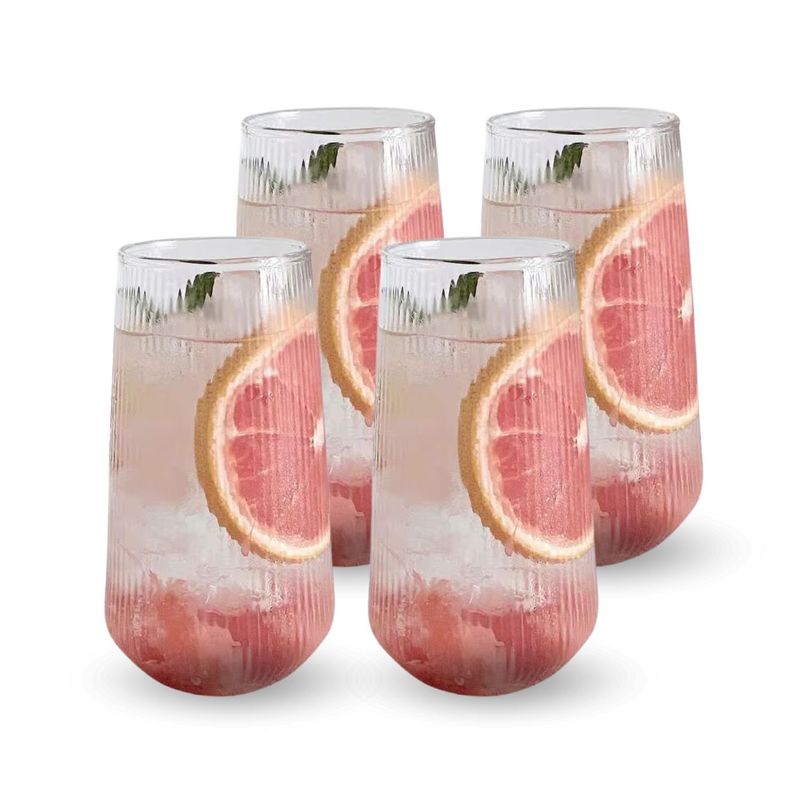 SANTU HOME & DECO - Set 4 Vasos Vidrio Líneas Slim Fresh 500ml
