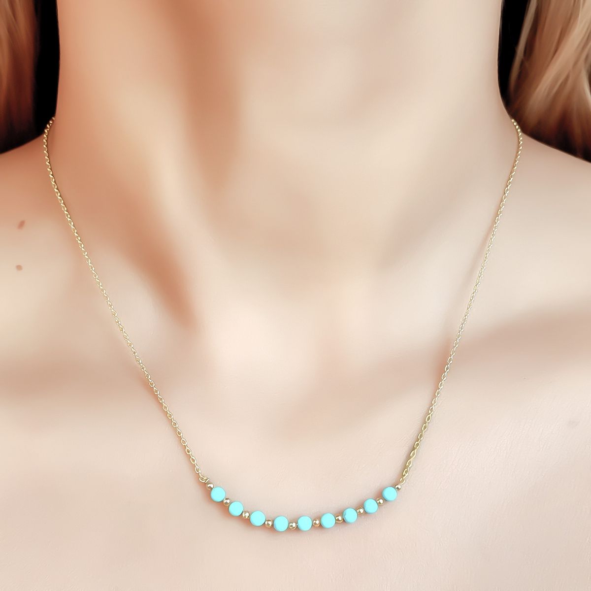 COGGIOLA - Collar Turquesa Facetado 3mm Cadena Enchapado Oro 18K