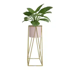 GENERICO - Porta Macetero Pedestal Maceta Plantas Rosado Dorado Mediano