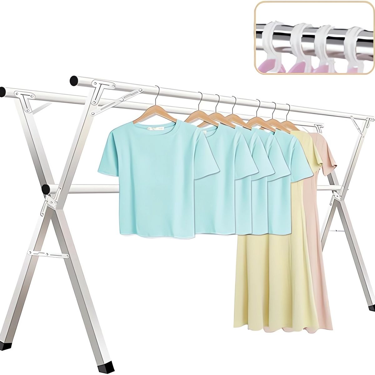 GENERICO - Secador De Suelo Plegable De Tres Barras De Acero Inoxidable