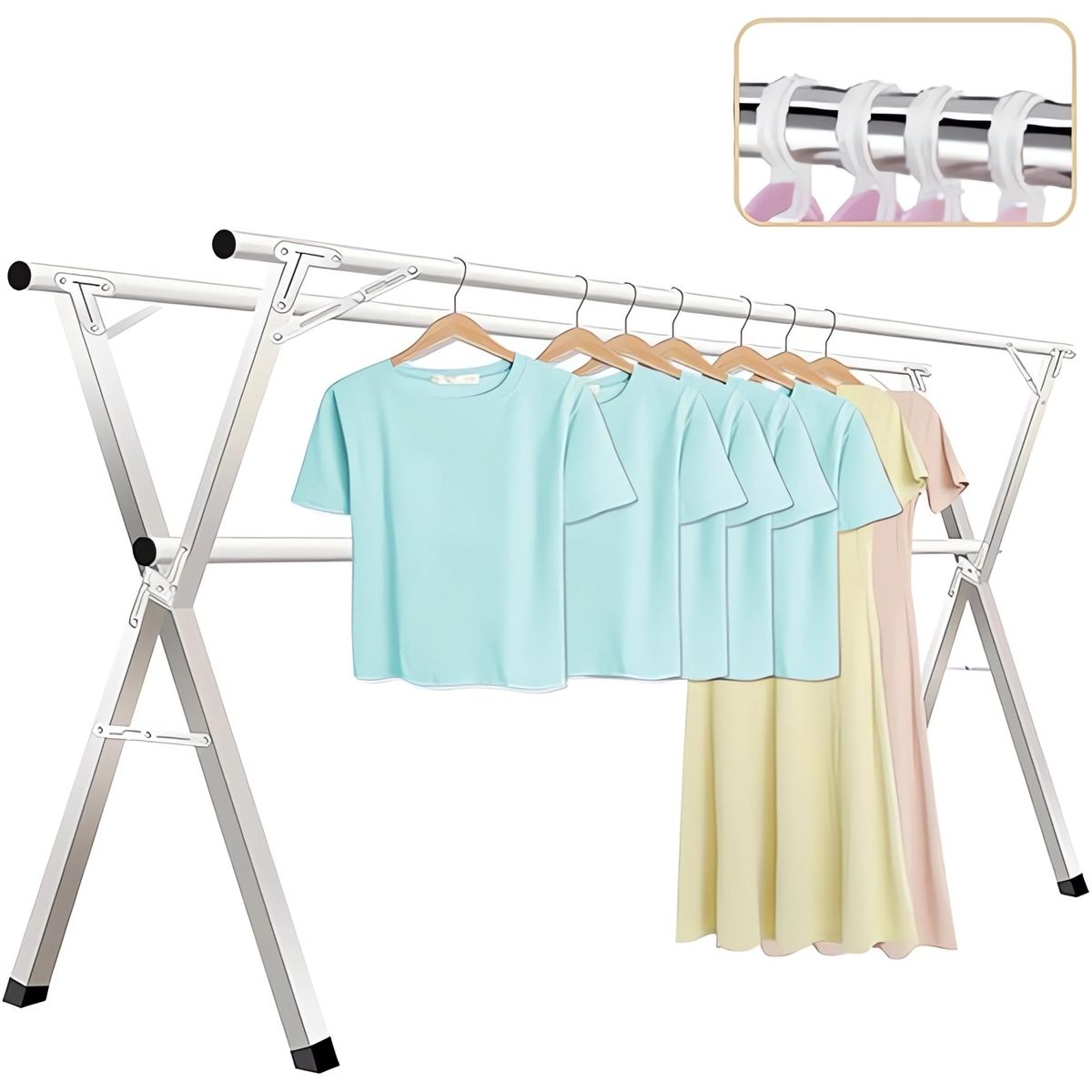 GENERICO - Secador De Suelo Plegable De Tres Barras De Acero Inoxidable