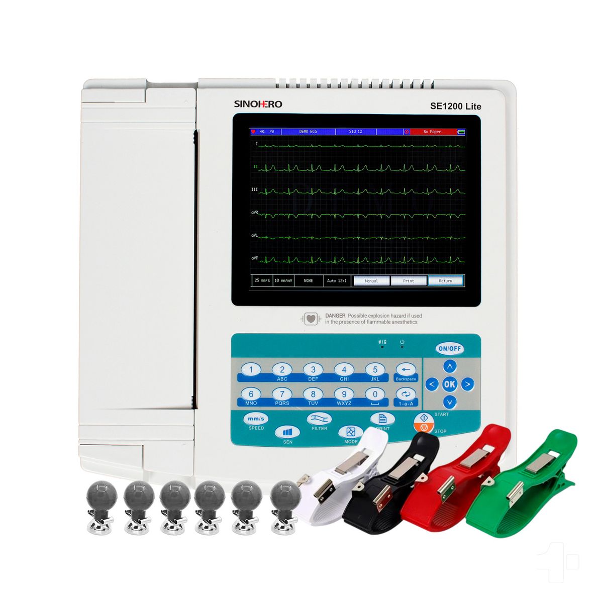 SINOHERO - Electrocardiógrafo Sinohero ECG SE1200 Lite 12 Canales con Pantalla Táctil Conectividad USB