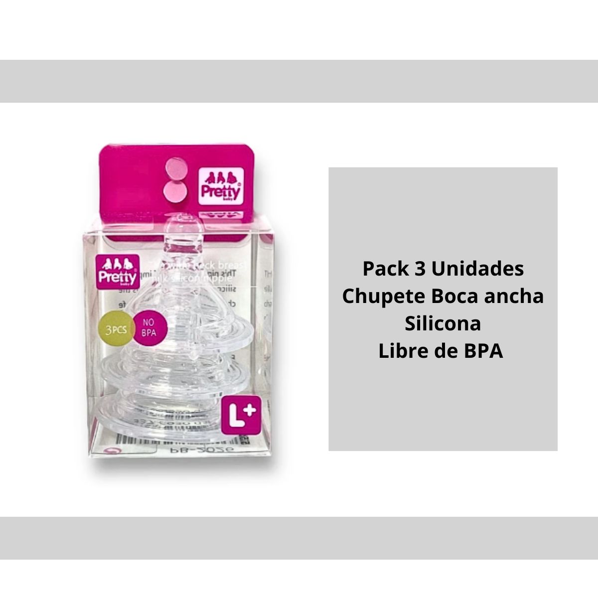 GENERICO - Pack 3 Repuestos De Chupete Boca Ancha Mamadera Bebé