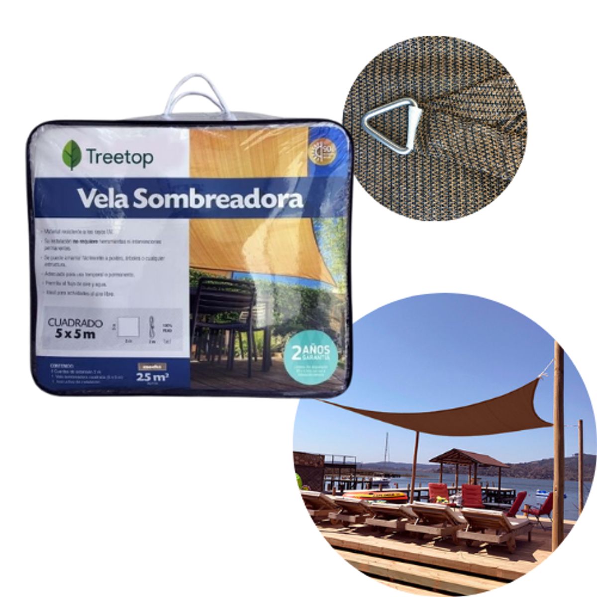 TREETOP - Vela Sombra Cuadrada de 5 × 5 m color Moka