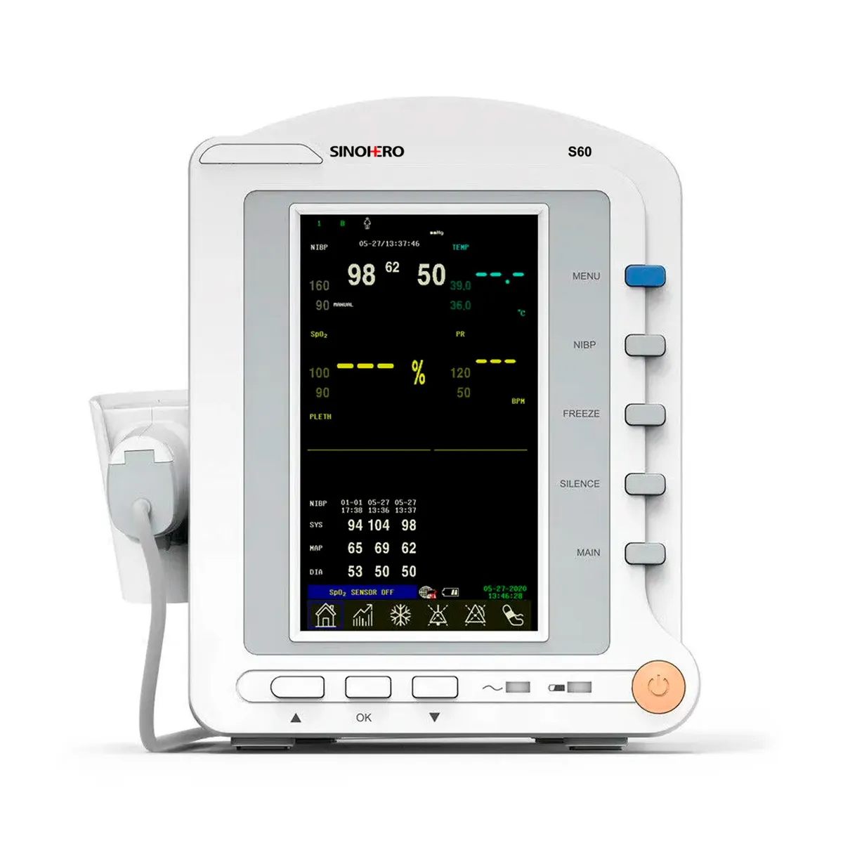SINOHERO - Monitor de Signos Vitales Sinohero S60 con Termómetro Infrarrojo