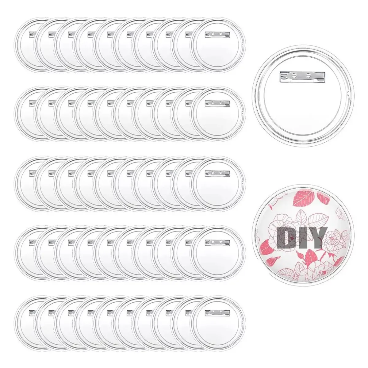 MUNDO MAGIA - 50pcs Chapitas Alfiler Acrílico Base+película+aguja Atascada