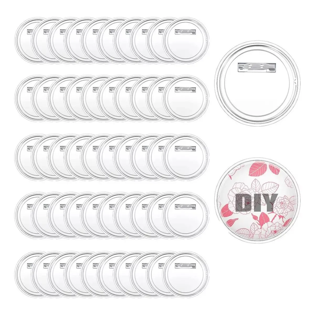 MUNDO MAGIA - 50pcs Chapitas Alfiler Acrílico Base+película+aguja Atascada