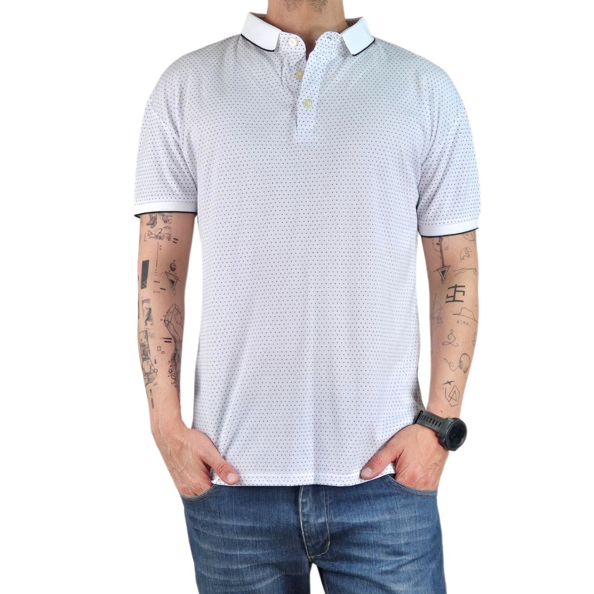 LIKE SHOP - Polera Piqué Hombre Algodon Textura Suave Botones Diseños 4055