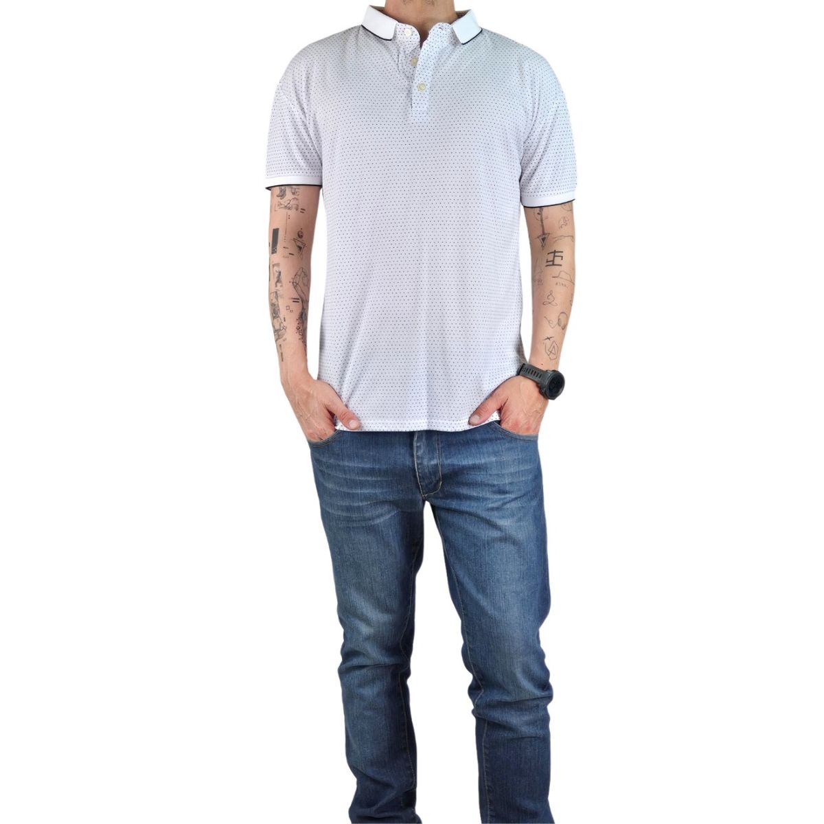 LIKE SHOP - Polera Piqué Hombre Algodon Textura Suave Botones Diseños 4055