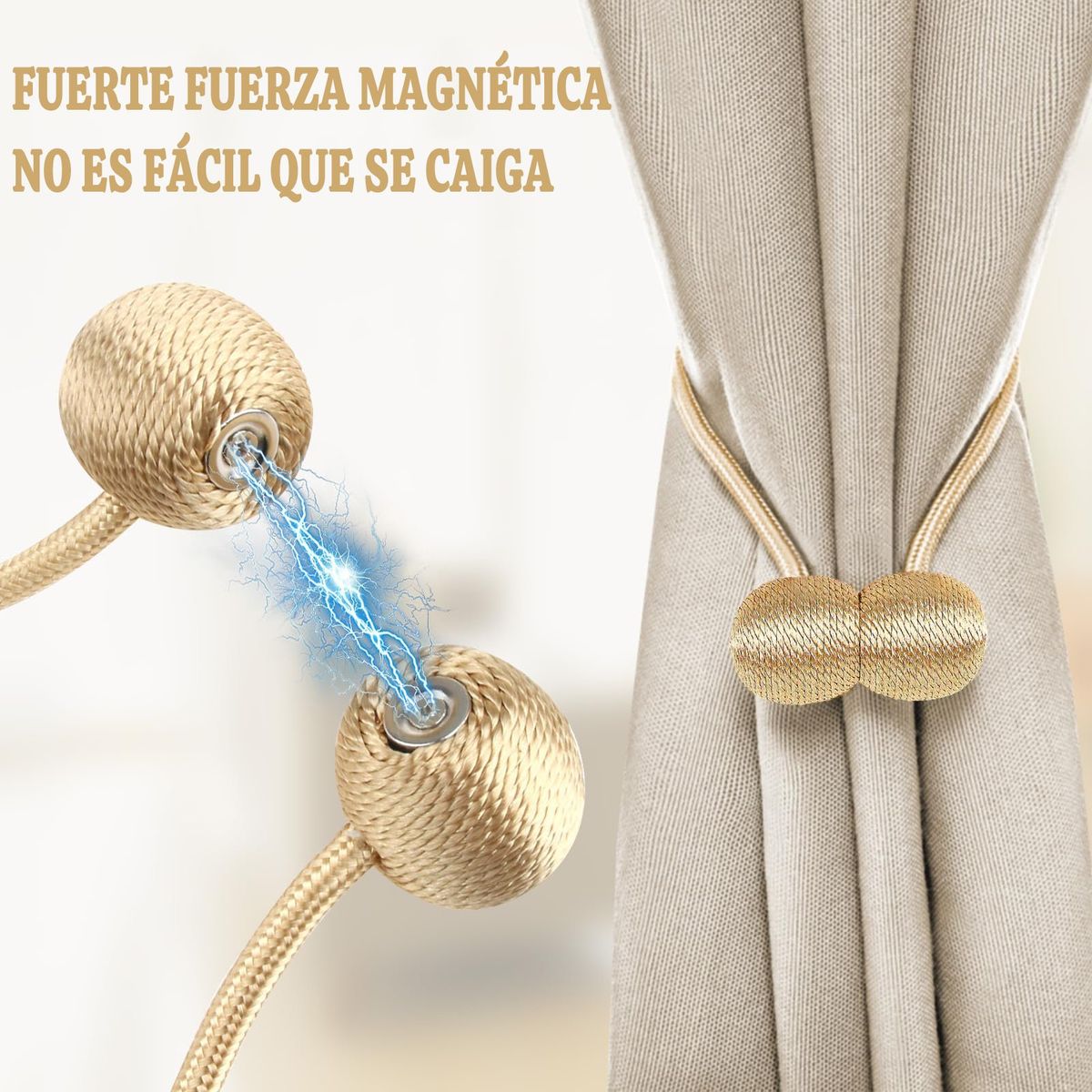 GENERICO - Dorado Alzapaños De Cortina Magnético Para Hogar Hotel 2Pcs