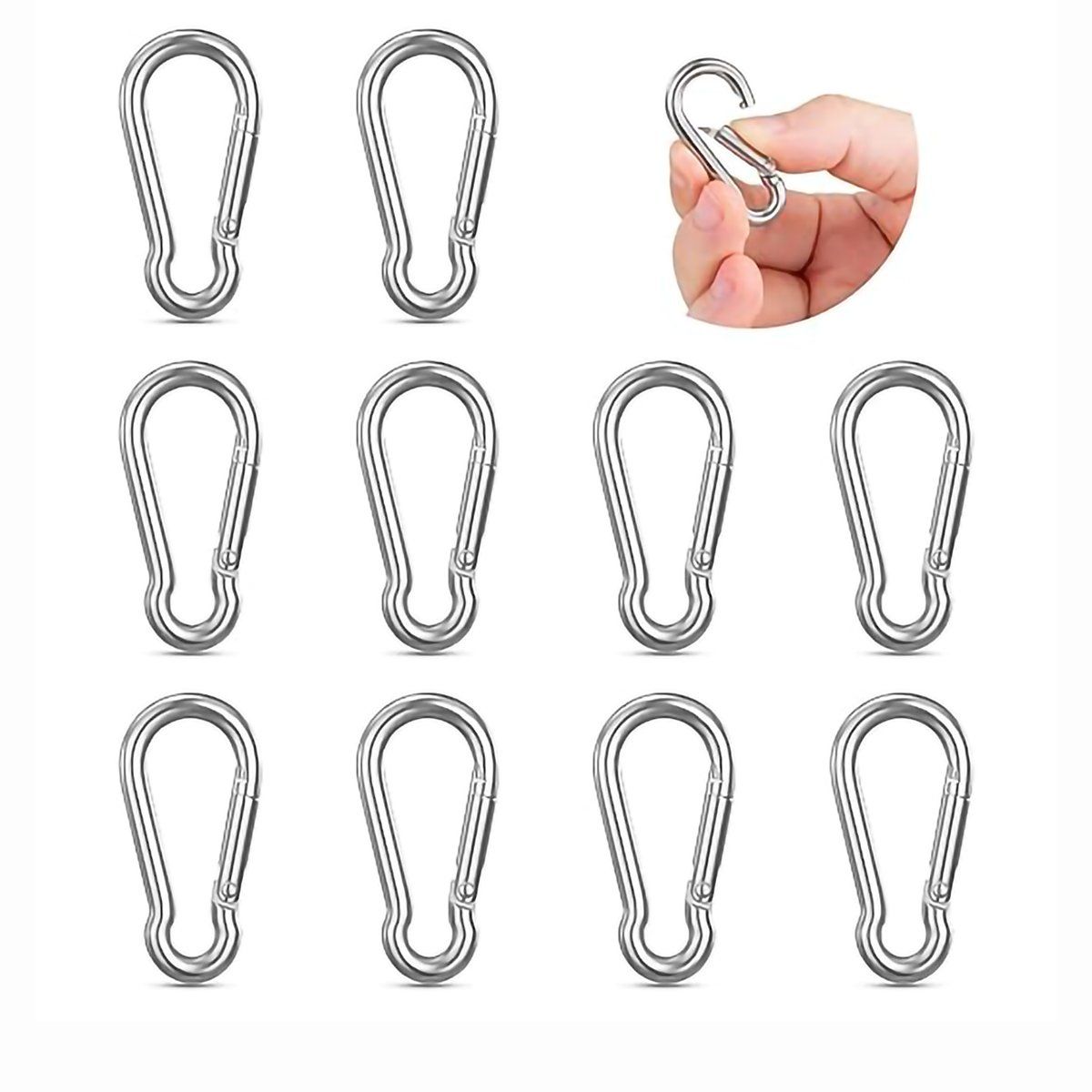 GENERICO - 10 Mosquetones Acero Inoxidable Escalada Camping Colgante