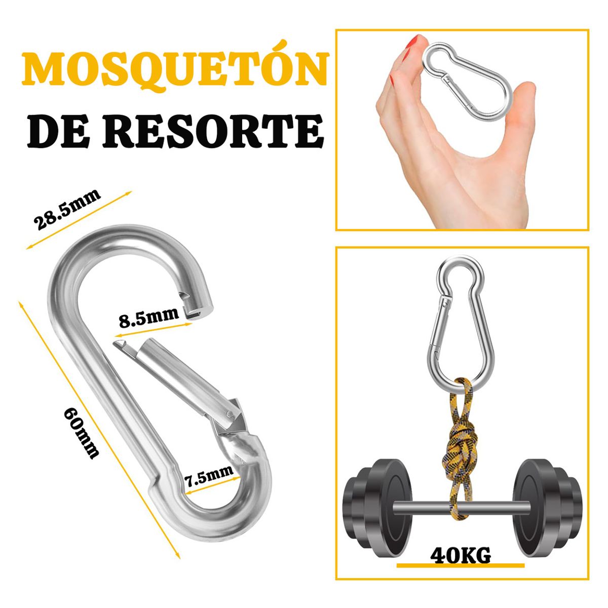 GENERICO - 10 Mosquetones Acero Inoxidable Escalada Camping Colgante