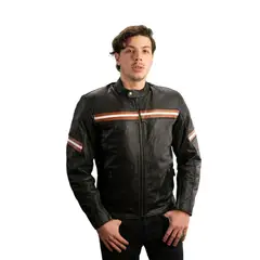 WINDESIGN - Chaqueta Moto Cuero genuino con protecciones