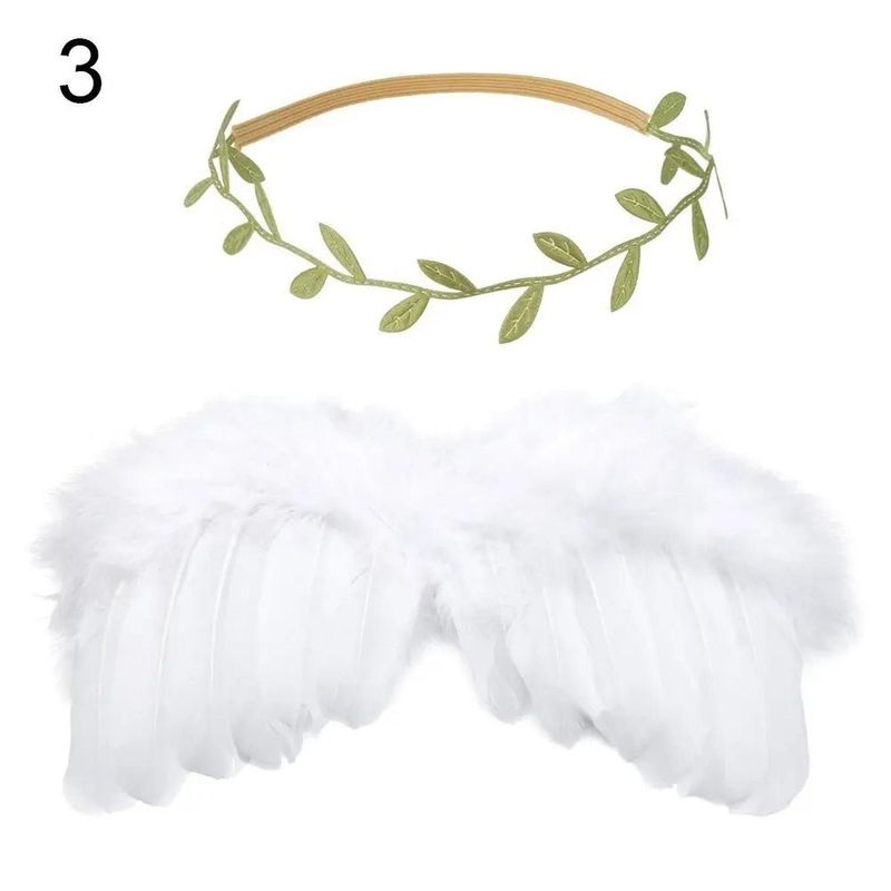 GENERICO - Alas de Angel de Plumas - Blancas - Diadema hojas - Verde