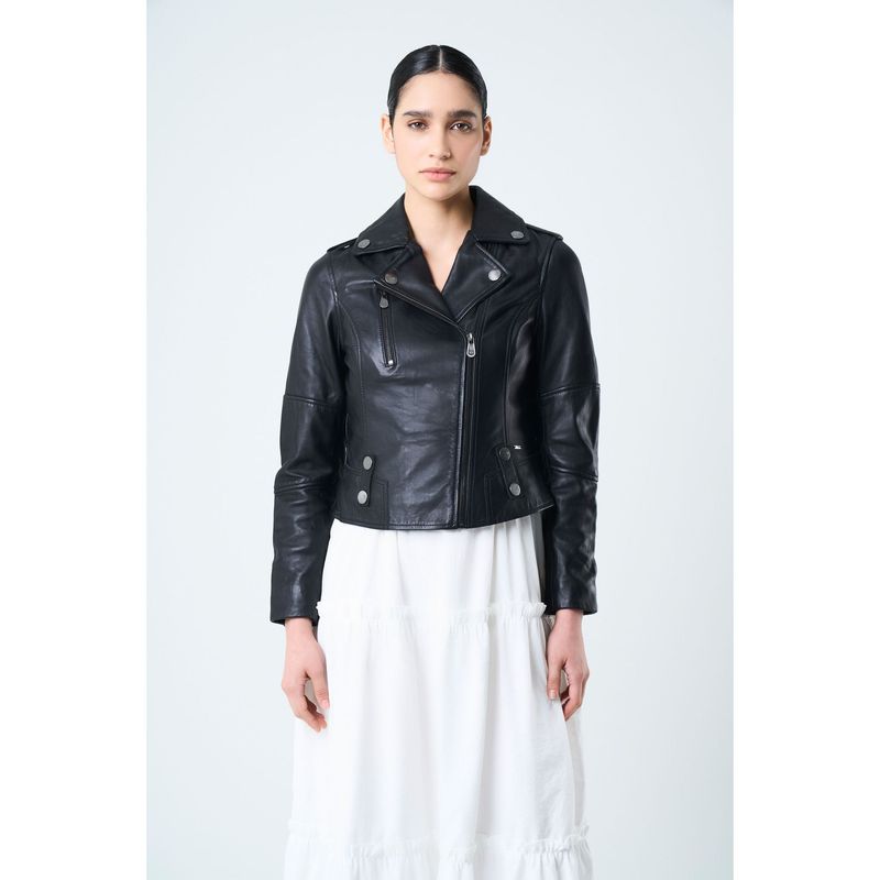 VELEZ - Vélez Casaca Biker De Cuero Para Mujer Fit Ajustado Negro