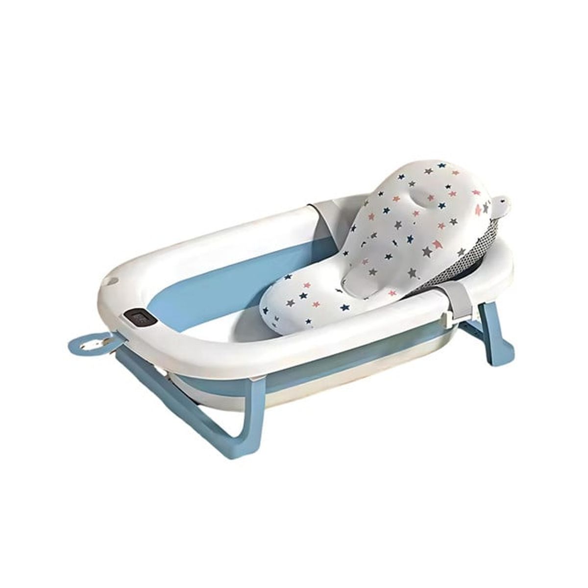 GENERICO - Bañera Plegable de Bebe con Termometro y Cojin Azul
