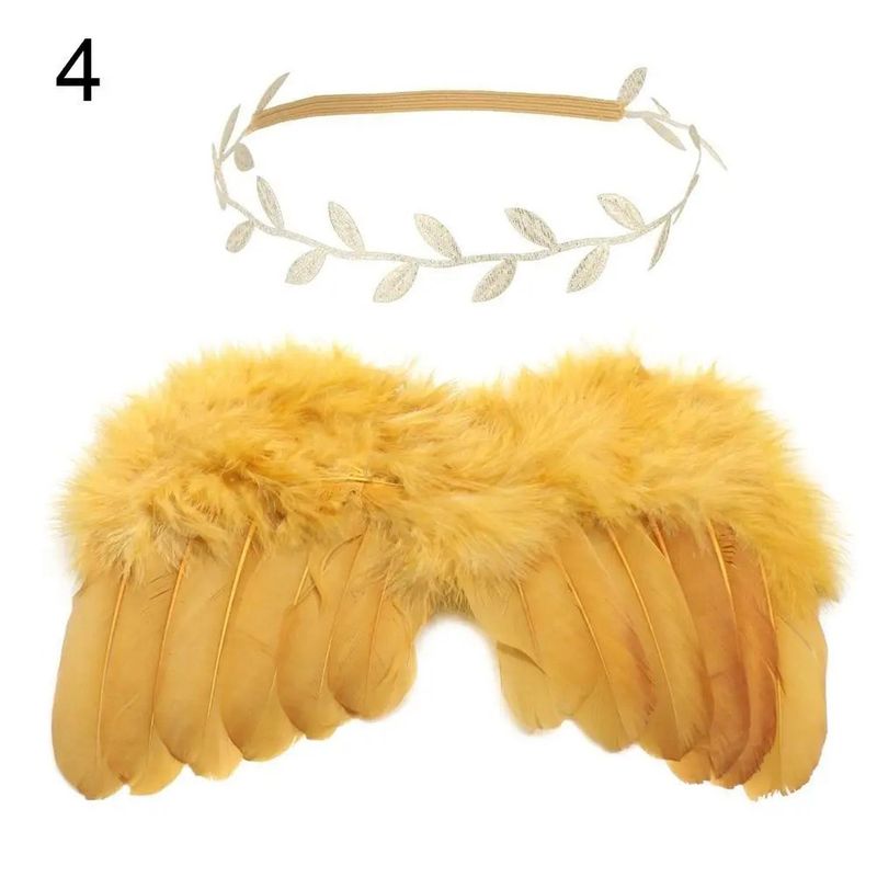 GENERICO - Alas de Angel de Plumas - Doradas - Diadema hojas - Dorada