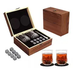 MUNDO MAGIA - Juego De Regalo De Piedra Para Whisky Y 2 Vasos De Cristal