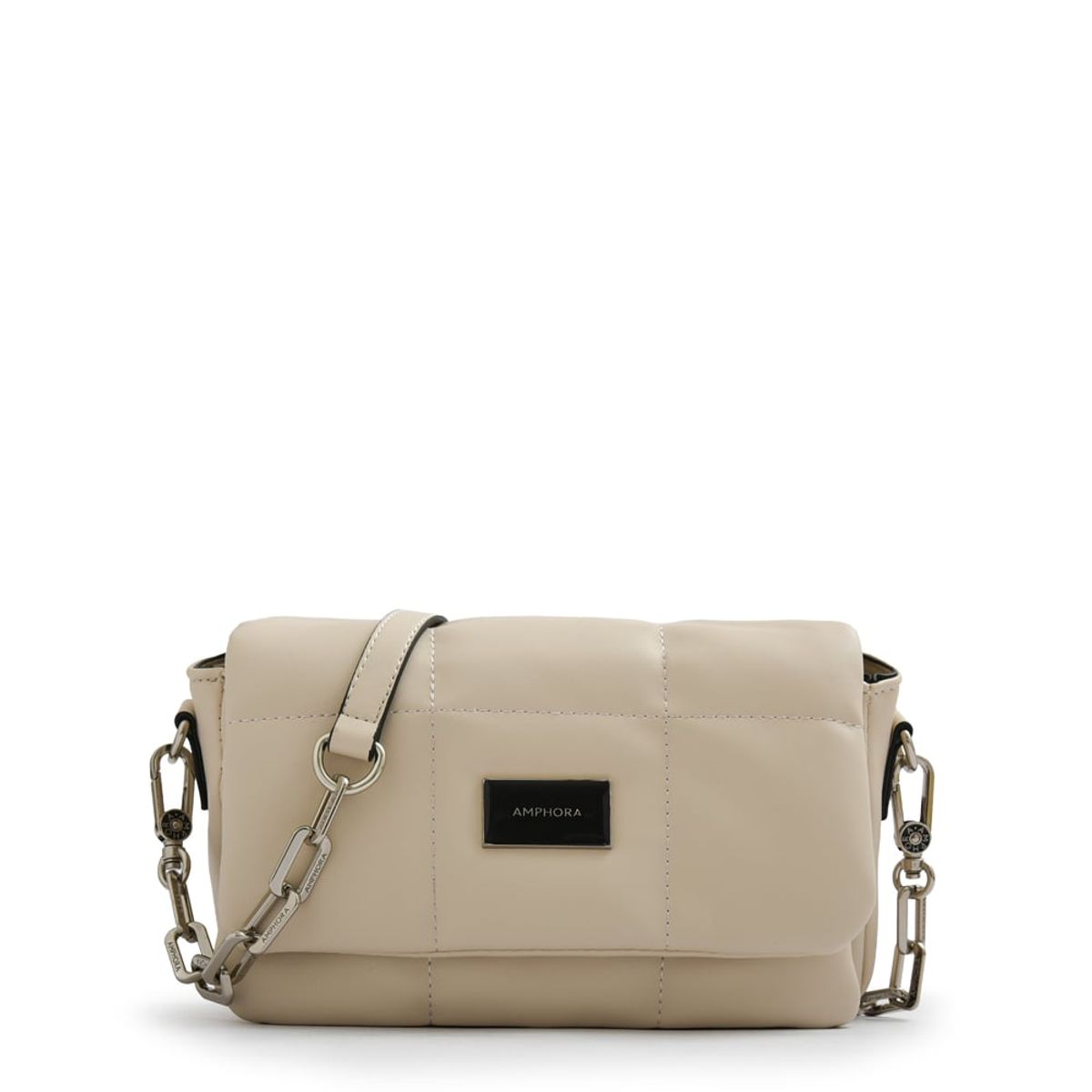 AMPHORA - Cartera Bandolera con tapa mediana vania blanco crudo