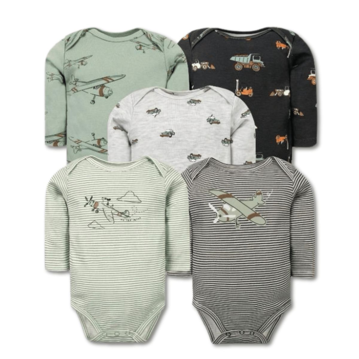 TEDMIMAK - Pack 5 Bodys Bebé Niño Manga Larga 100% Algodón Adventure Planes