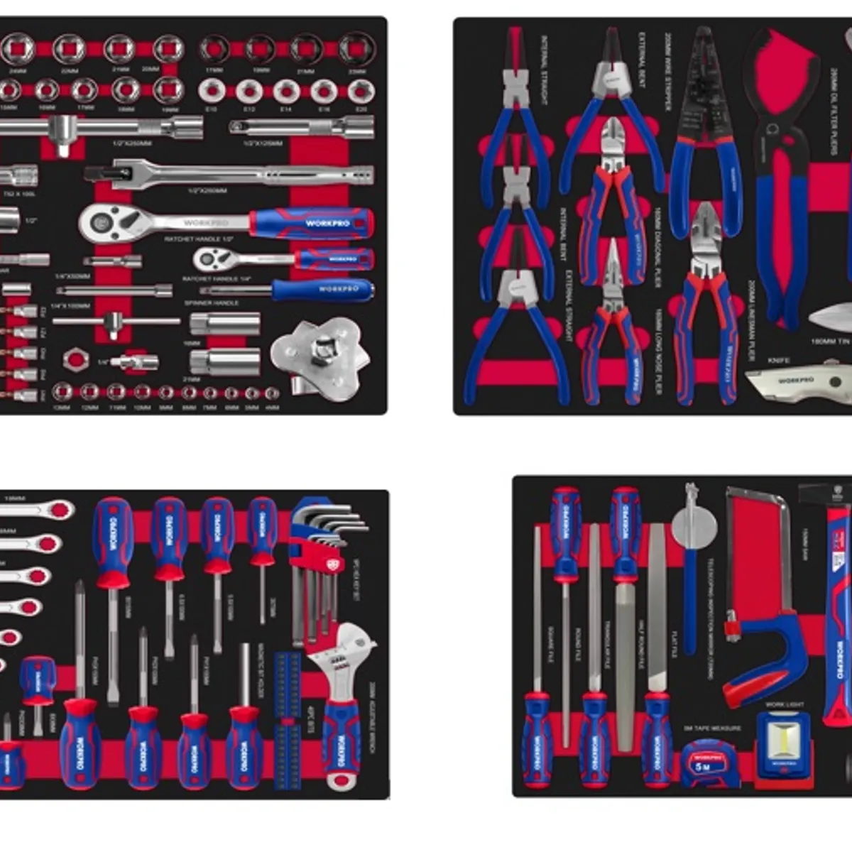 WORKPRO - Carro Porta Herramienta Wrokpro 199 Piezas y 6 Bandejas