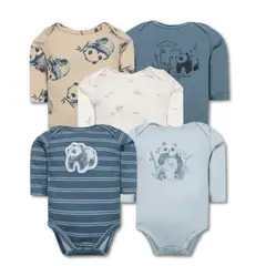 TEDMIMAK - Pack 5 Bodys Bebé Niño Manga Larga 100% Algodón Panda Love