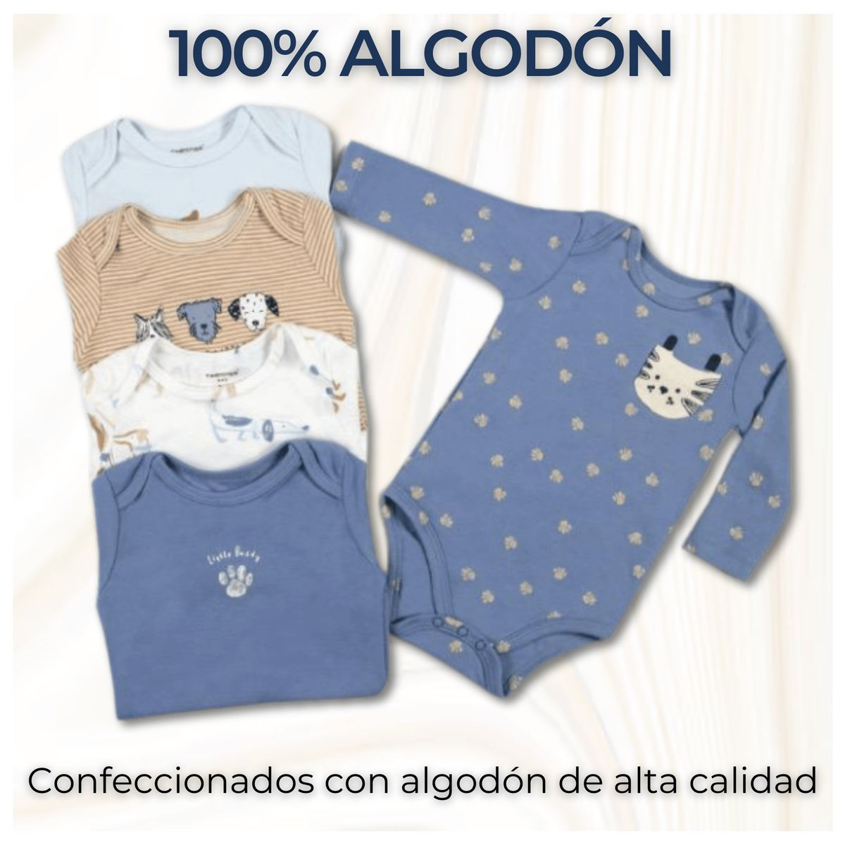TEDMIMAK - Pack 5 Bodys Bebé Niño Manga Larga 100% Algodón Dogs & Cats
