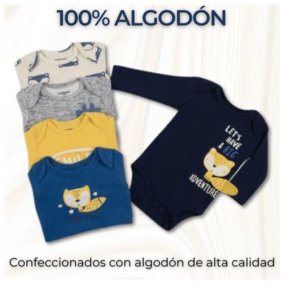 Imagen 2 del producto Pack 5 Bodys Bebé Niño Manga Larga 100% Algodón Fox Adventure