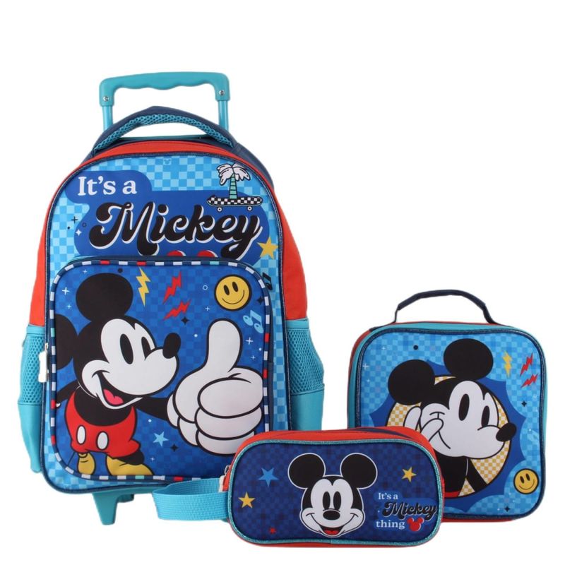 DISNEY - Pack Escolar Mochila con ruedas Estuche y Lonchera Mickey