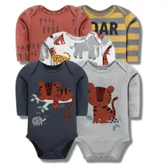 TEDMIMAK - Pack 5 Bodys Bebé Niño Manga Larga 100% Algodón Safari Buddie