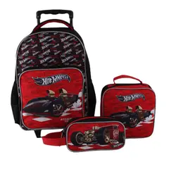 HOT WHEELS - Pack Escolar Mochila con ruedas Estuche y Lonchera