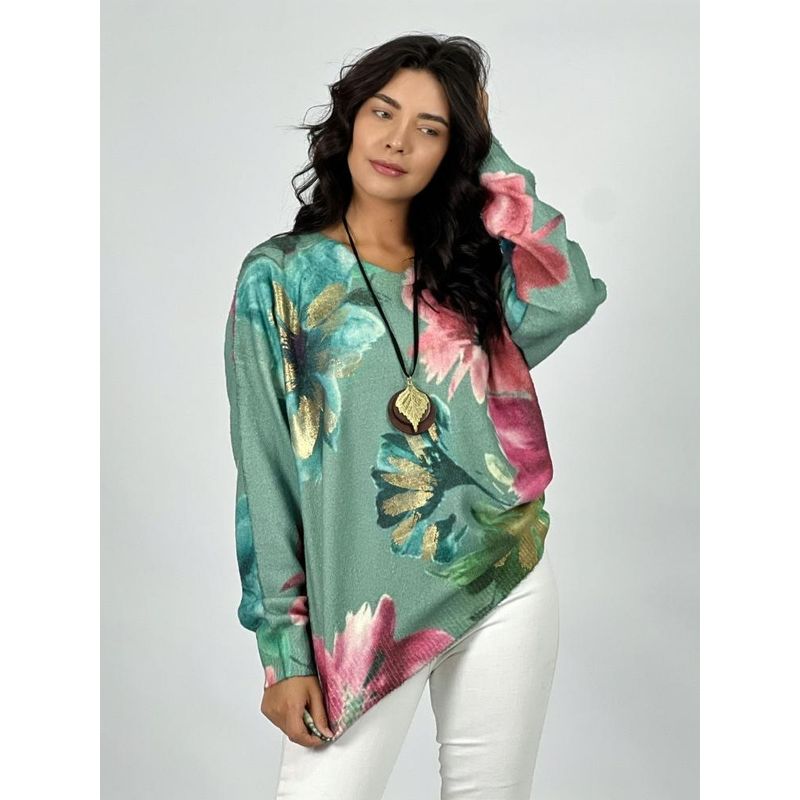 ENIGMATICA BOUTIQUE - Sweater Cashmere Estampado Con Flores - Blanco - Único
