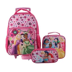 DISNEY - Pack Escolar Mochila con ruedas Estuche y Lonchera Princesas