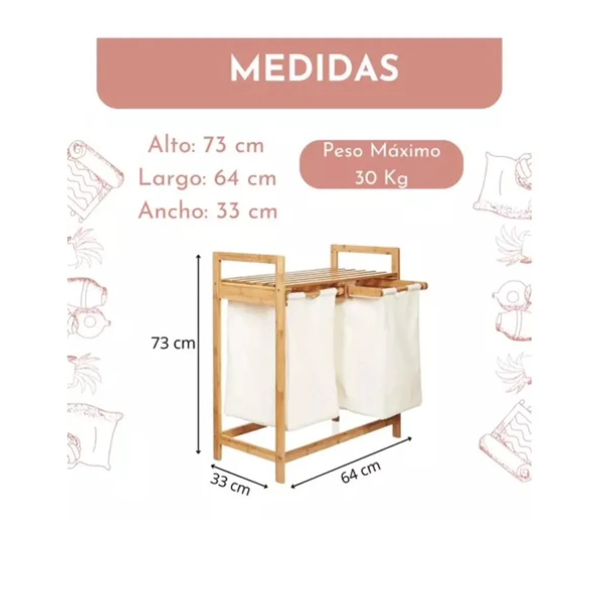 ESHOPANGIE - Cesta Canasto De Ropa Sucia Con Soporte De Bambu