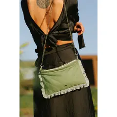 MANZA - Clutch Cartera Oliva Lino