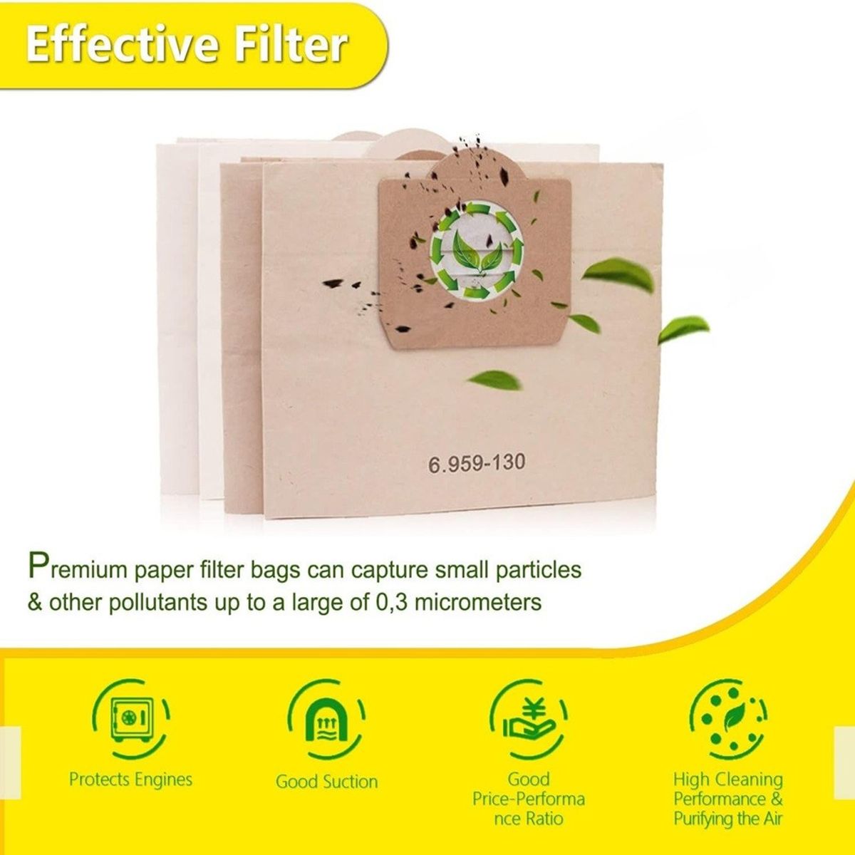 MUNDO MAGIA - Set 10 Bolsas Papel Aspiradora Karcher Wd3 Mv3