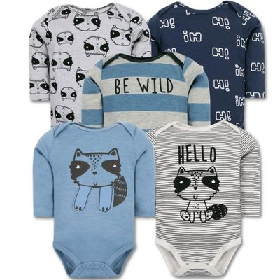 Imagen 1 del producto Pack 5 Bodys Bebé Niño Manga Larga 100% Algodón Hello Fox