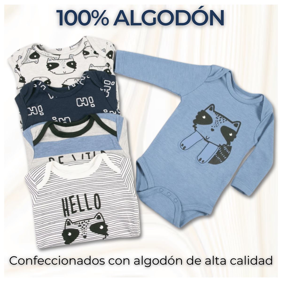 TEDMIMAK - Pack 5 Bodys Bebé Niño Manga Larga 100% Algodón Hello Fox