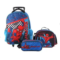 DISNEY - Pack Escolar Mochila con ruedas Estuche y Lonchera Spider Man