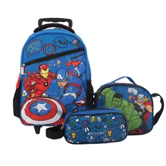 DISNEY - Pack Escolar Mochila con ruedas Estuche y Lonchera Avengers 2