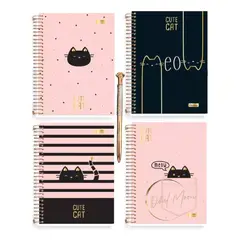 GENERICO - Libreta Pink & Black Y Lápiz Pasta Tinta Azul Diseño Gatito