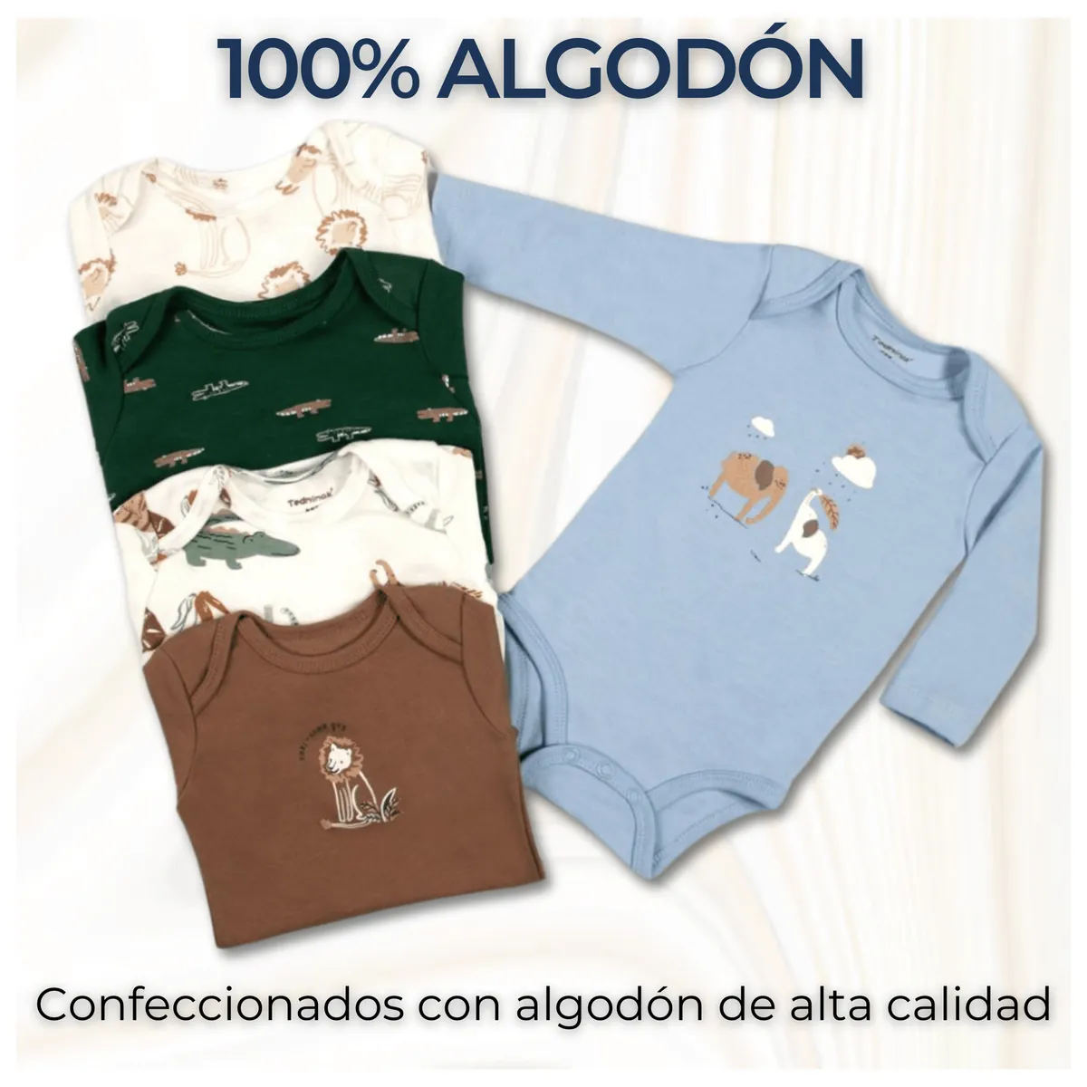 TEDMIMAK - Pack 5 Bodys Bebé Niño Manga Larga 100% Algodón Fun animals