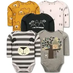 TEDMIMAK - Pack 5 Bodys Bebé Niño Manga Larga 100% Algodón Teddy Bears