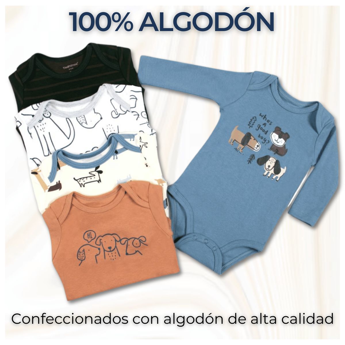 TEDMIMAK - Pack 5 Bodys Bebé Niño Manga Larga 100% Algodón Cute Dogs