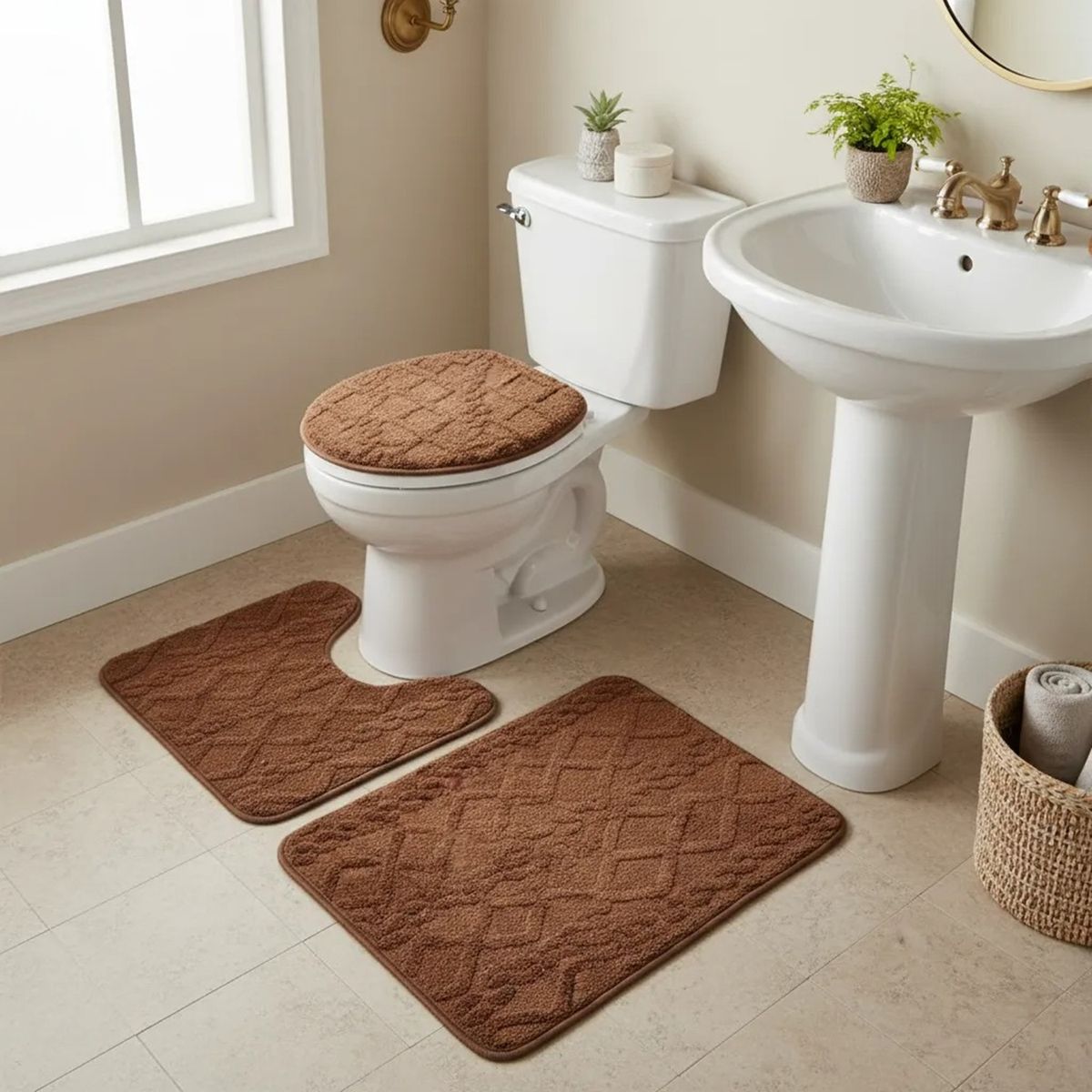 GENERICO - set de baño Juego de baño alfombras de baño cubre tapa wc 3en1